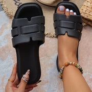 Women's Black EVA Flat Open Toe Beach Sandals Slip-On Casual