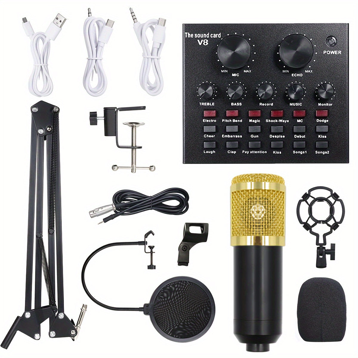 Black Condenser Studio Microphone Kit for Mobile Phones and Laptops with Suspension Arm and Pop Filter