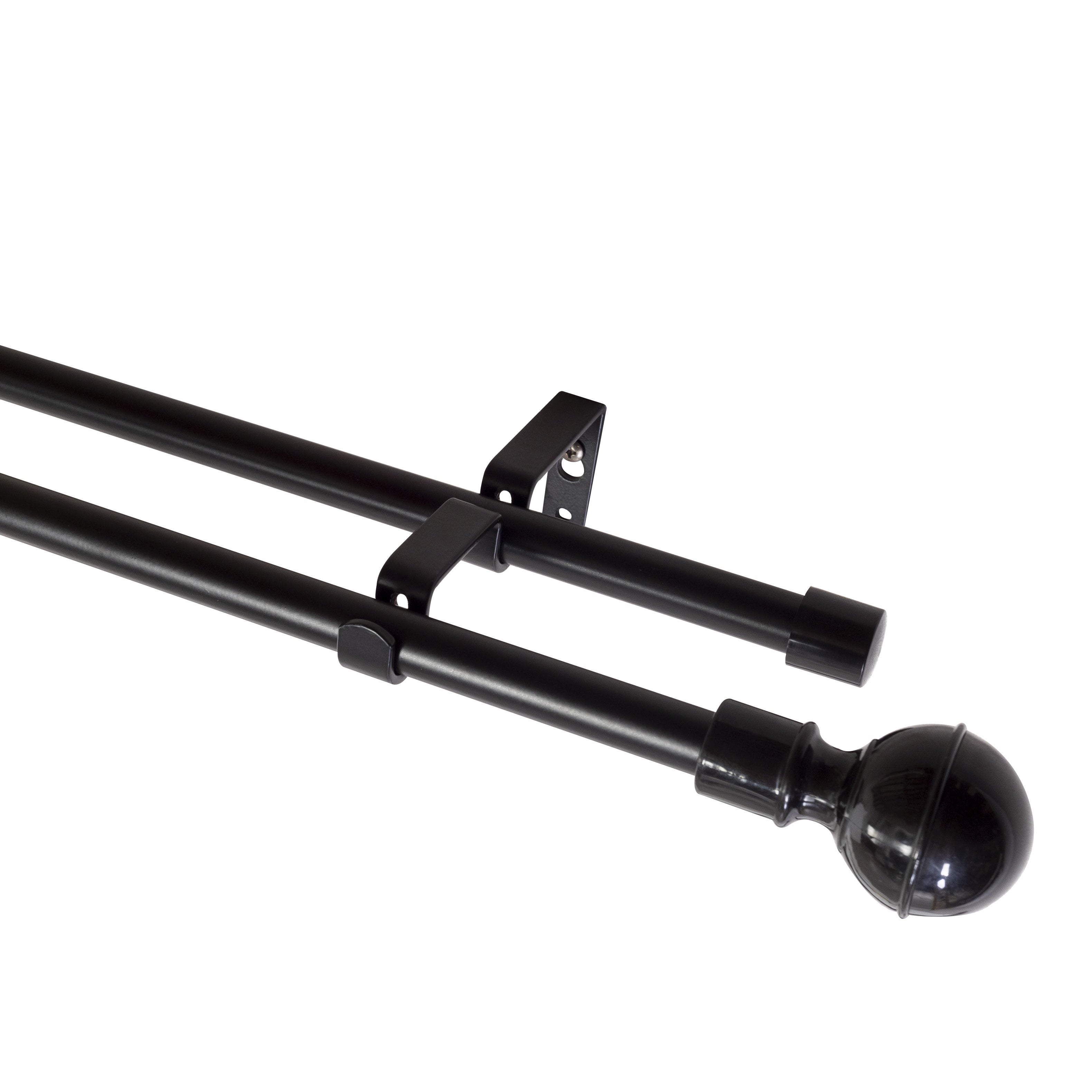 Black Adjustable Dual Curtain Rod Set 16-94 Inches with Hardware and Installation Kit