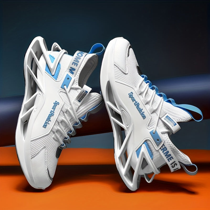 Men's Mesh Lace-Up Sneakers for Casual Outdoor Running with Shock Absorption