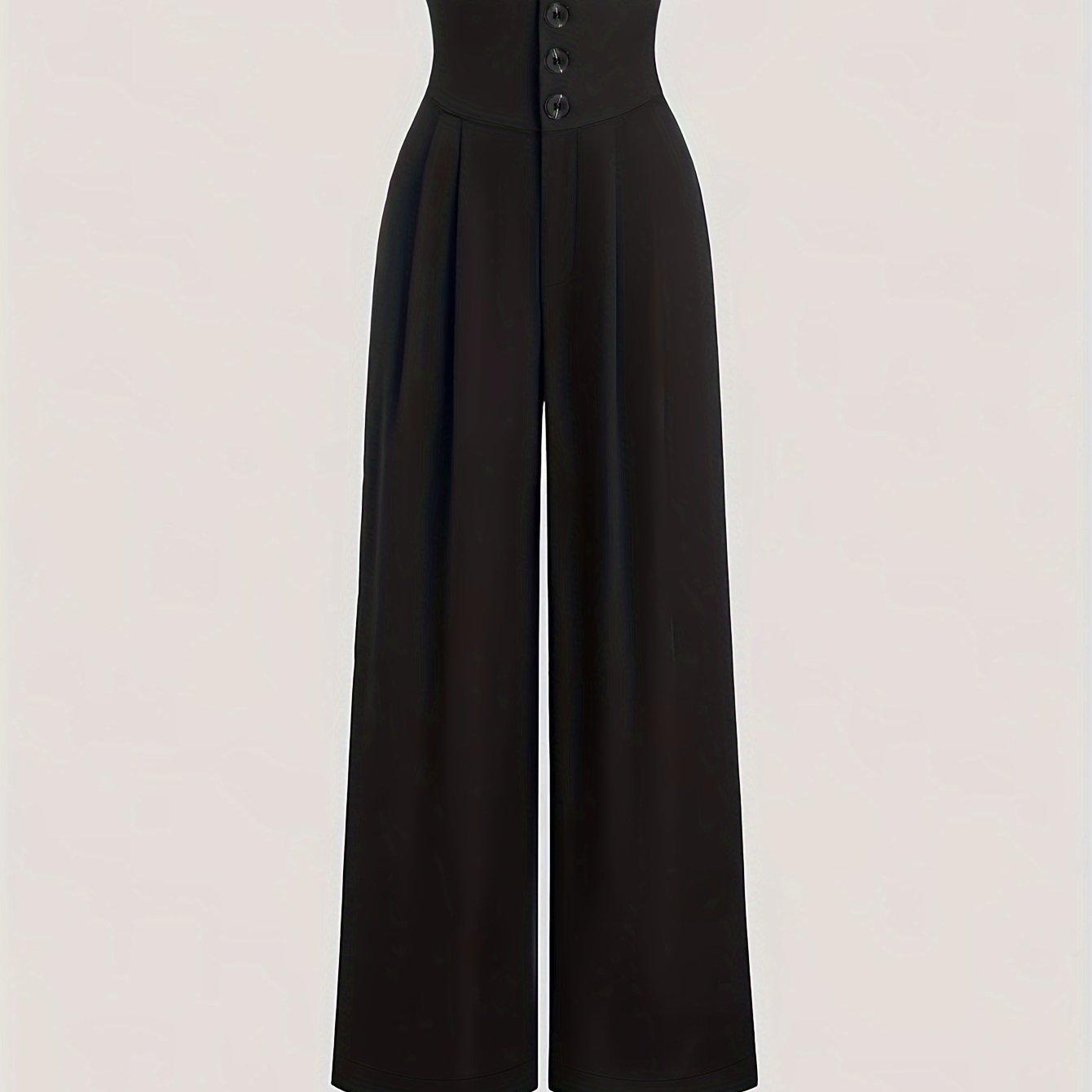 Pantalones de mujer de tiro alto y pierna ancha en color marrón con detalles de botones y diseño plisado