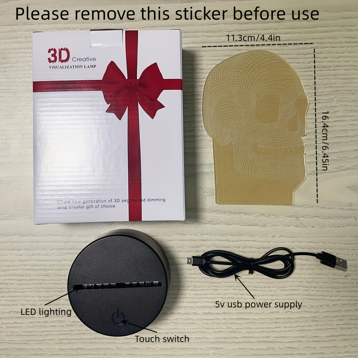 Lámpara de noche 3D de calavera con cambio de color, alimentada por USB, decoración de Halloween, regalo