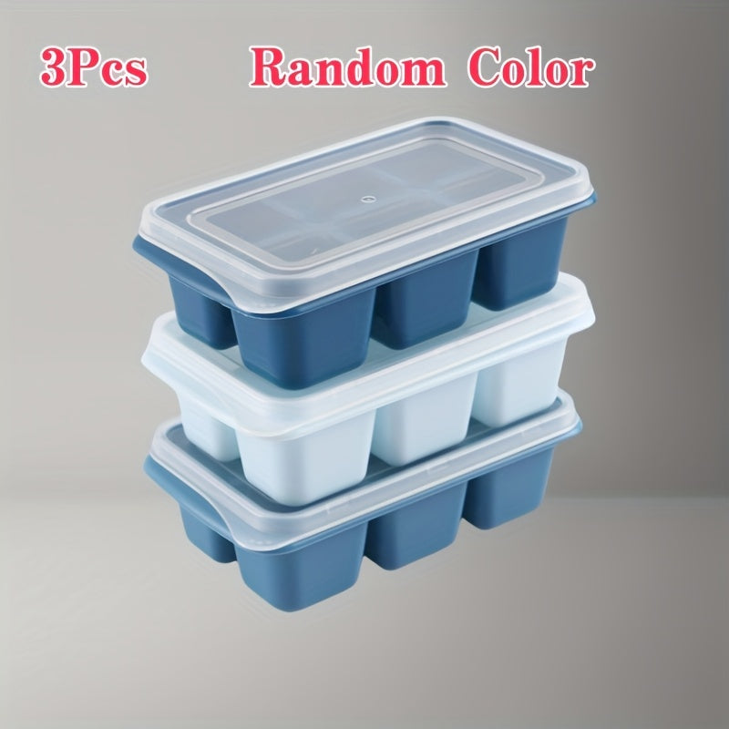 3Pcs Ice Cube Trays with Lids Food-Grade PP Plastic Stackable Leak-Proof Color-Coded