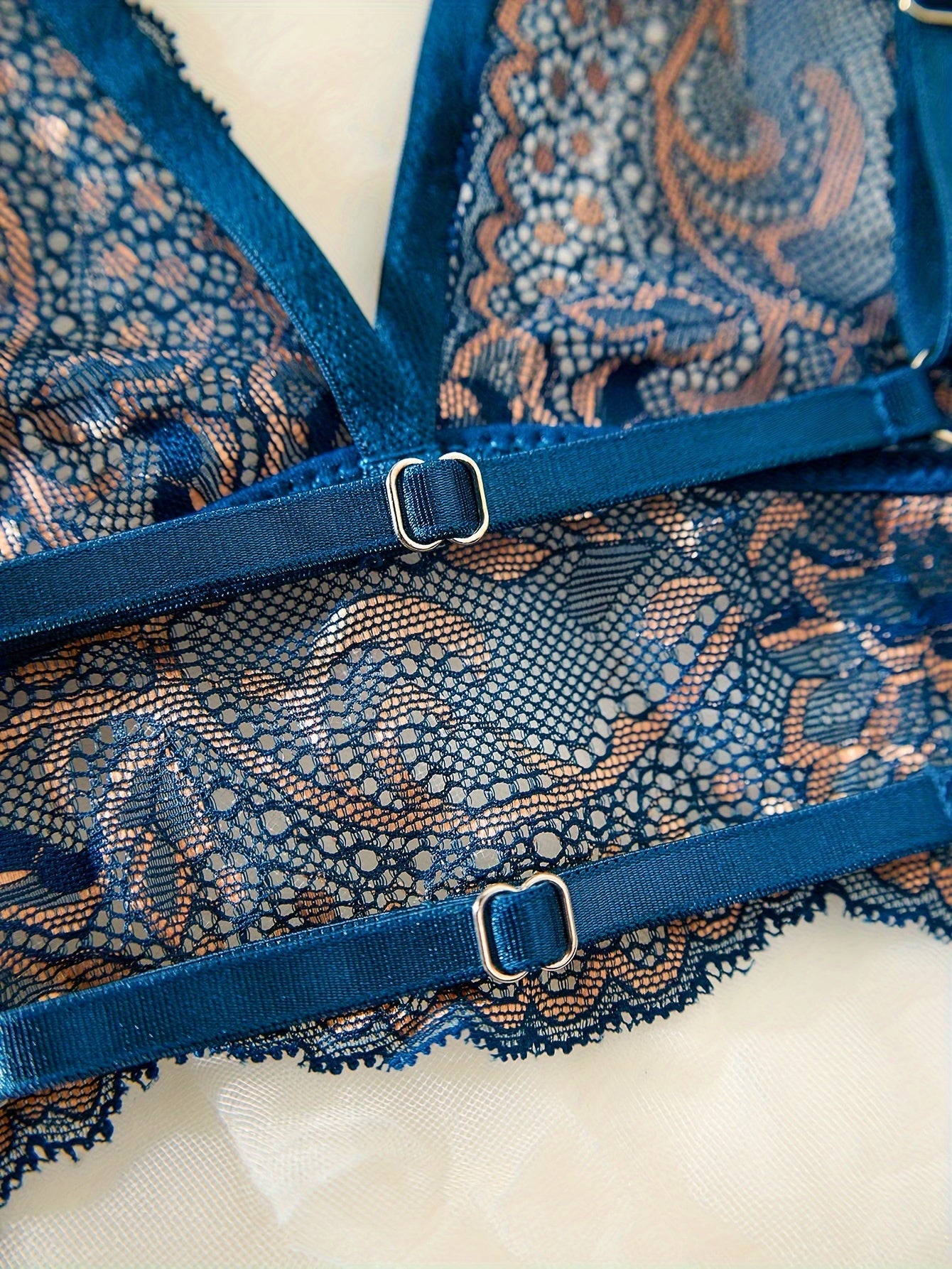 Conjunto de lencería de encaje sin entrepierna para mujer para ropa de noche seductora