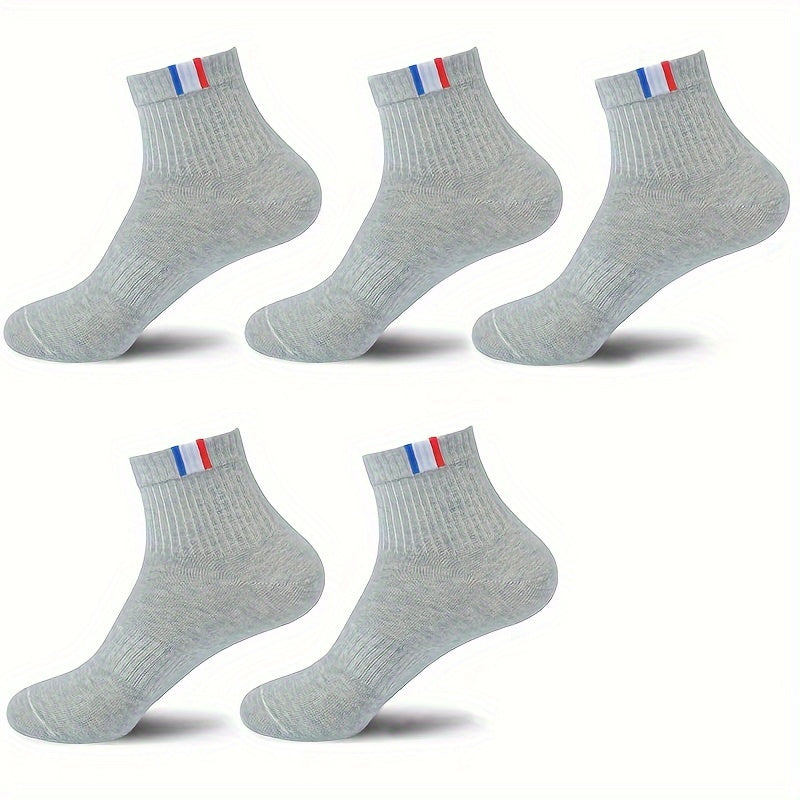 Men's Solid Sport Crew Socks 5 Pairs Breathable Comfortable All Seasons