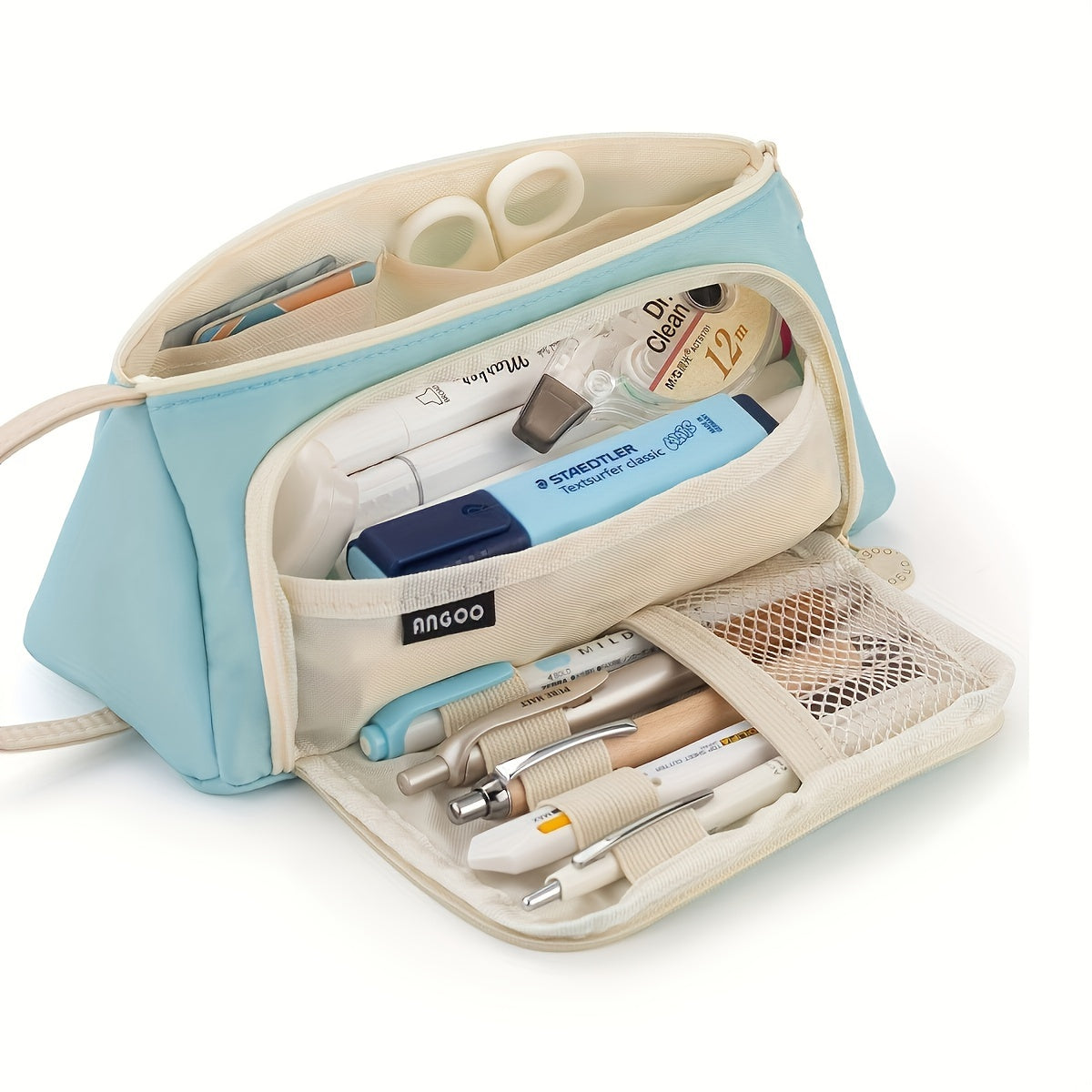 Girls Pink and White Checkered Three-Layer Pencil Case Made of Durable Twill Fabric