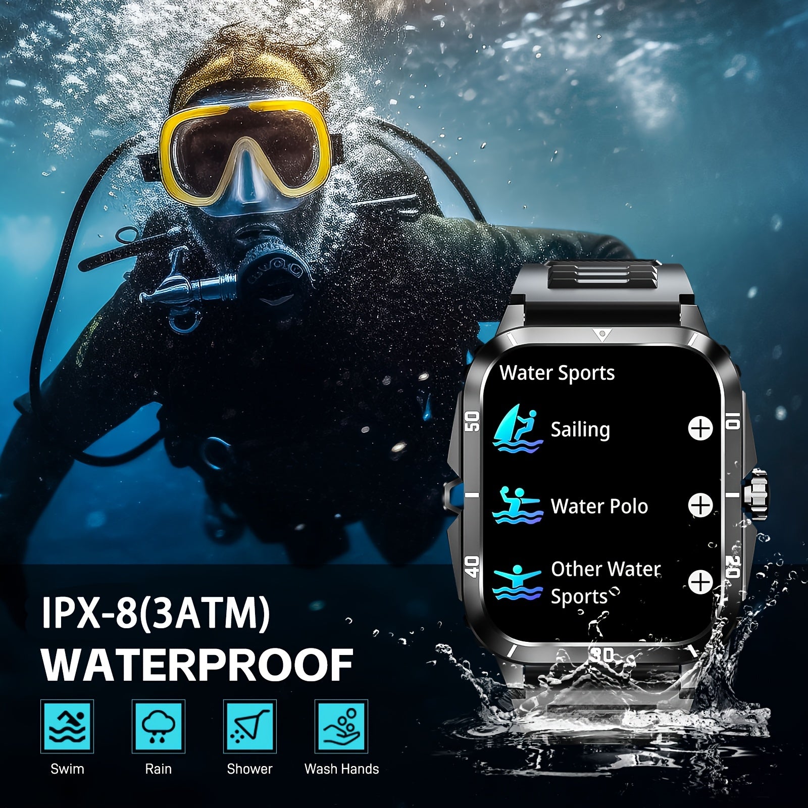 Smart Watch 1.96-Inch Wireless 5.3 Voice Assistant Exercise Recording Multi-Sports Water Resistant