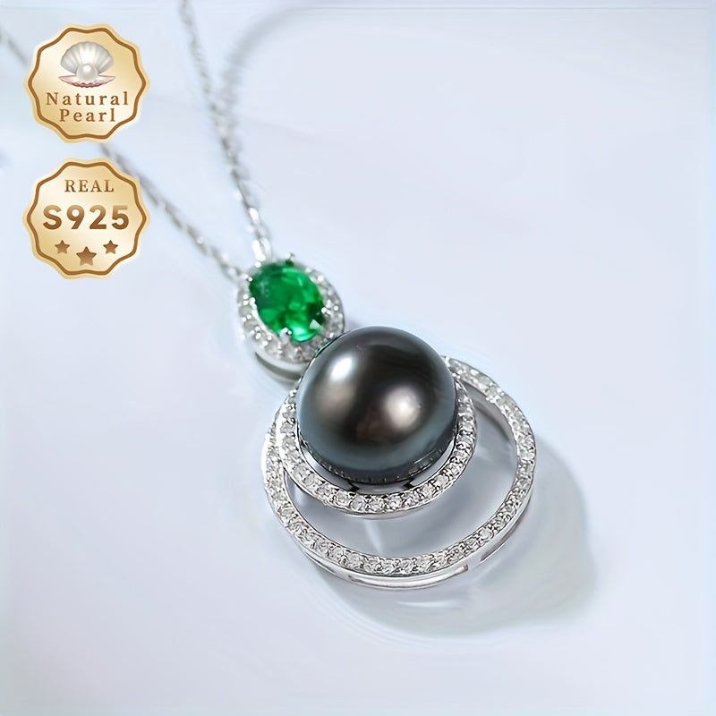 Black Pearl Pendant Necklace for Women 9-10mm Sterling Silver Gift Box