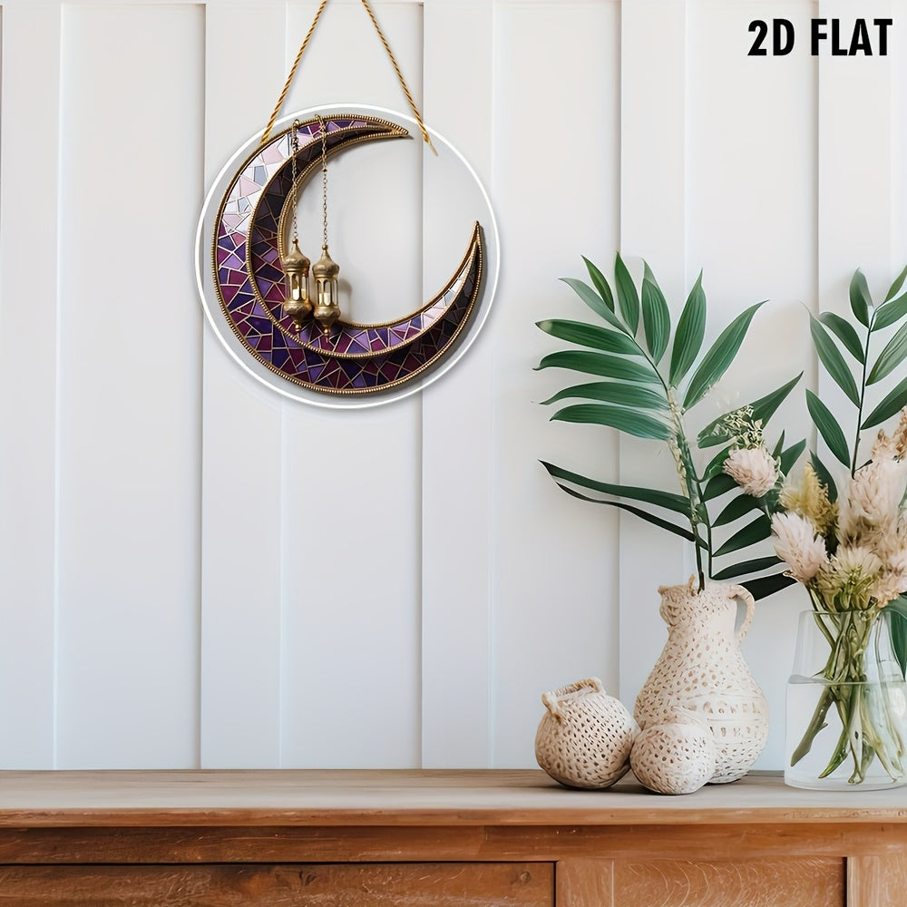 1ta akrilik yarim oy chiroqlari osilgan bezak, binafsha va oltin, romantik yotoq xona dekoratsiyasi