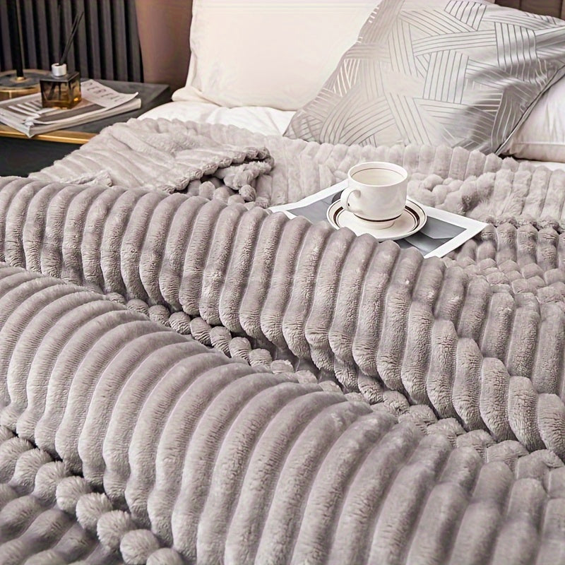 Plush Checkered Rabbit Fur Effect Blanket for Cold Nights and Cozy Snuggling