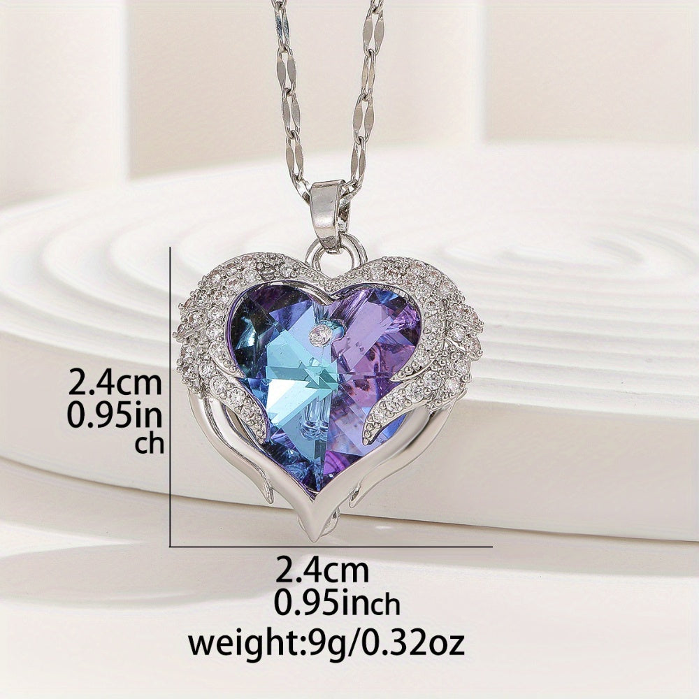 Stainless Steel Heart Pendant Necklace with Synthetic Zirconia July Birthstone for Women