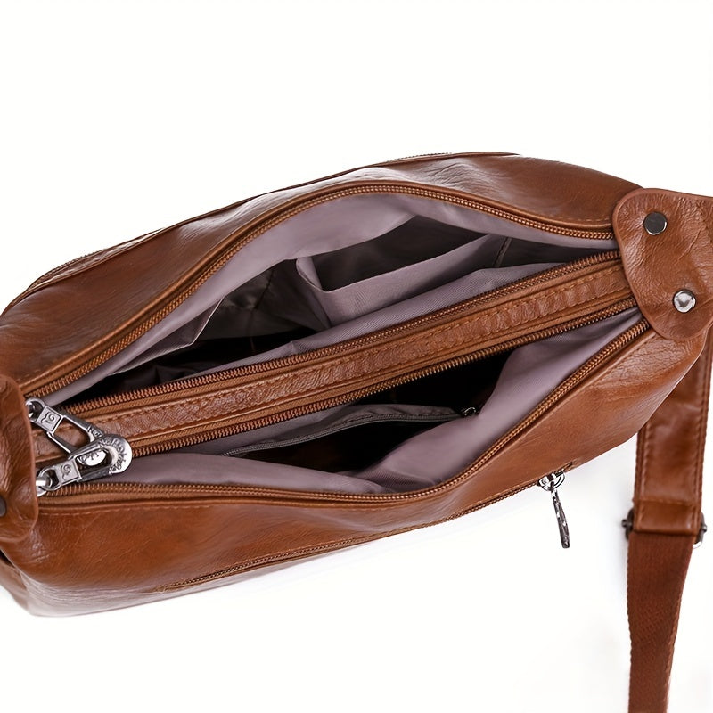 Solid Color Crossbody Bag with Large Capacity Zipper Adjustable Strap for Women