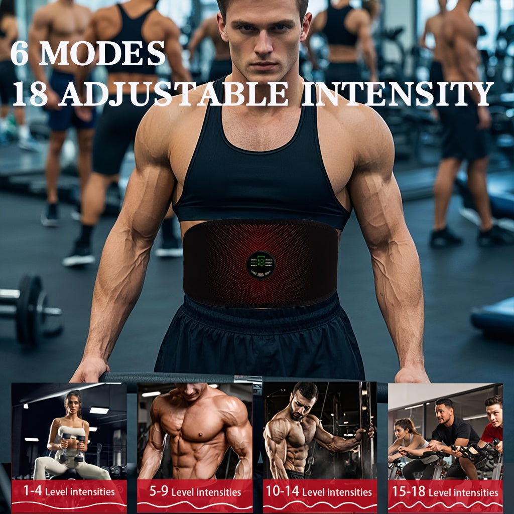 Cinturón de masaje muscular con carga USB y EMS, con 6 modos y 18 intensidades para uso en todo el cuerpo