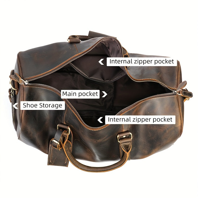 Men's Cowhide Duffel Bag for Business Trips and Gym Use Coffee