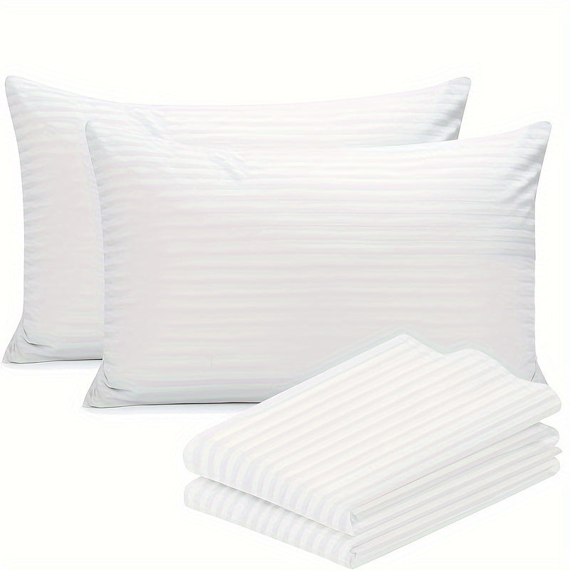 Set of 2 Zippered Pillowcases Luxury Hotel-Quality Soft Breathable Non-Balling Striped