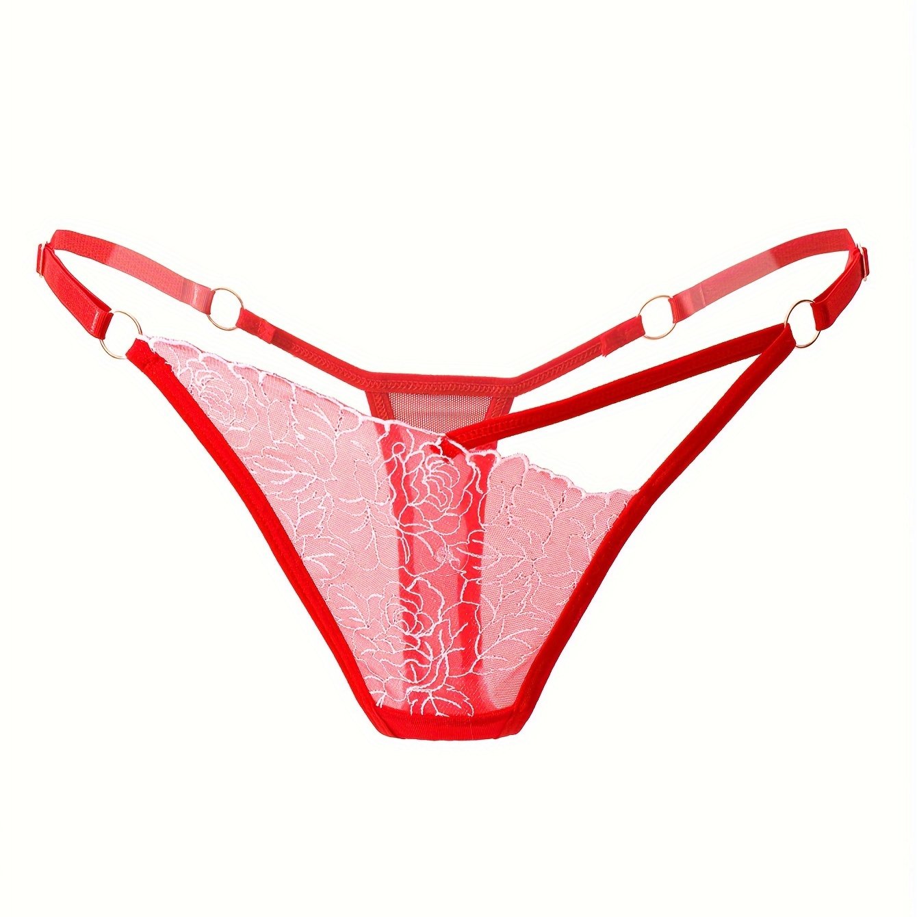 Lingerie Lace Thong with Adjustable Belt Hollowed-Out Waist Sheer Details for Nightclub