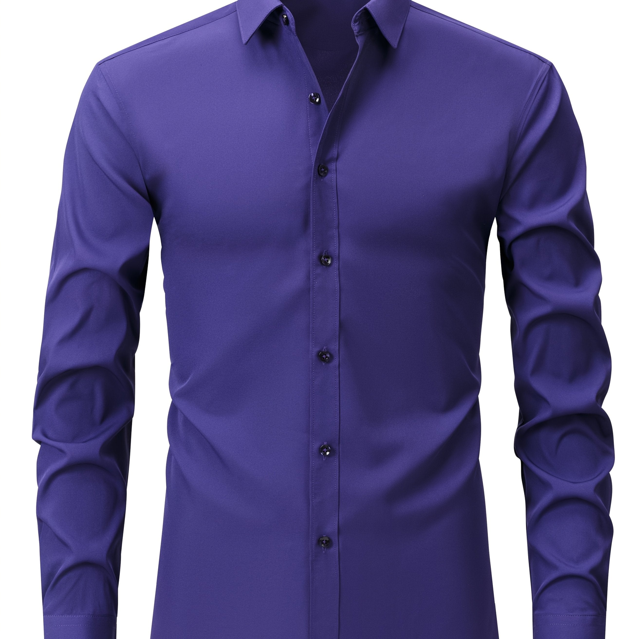 Men's Black Long Sleeve Shirt with Lapel Collar Polyester Stretch Regular Fit for Casual Business