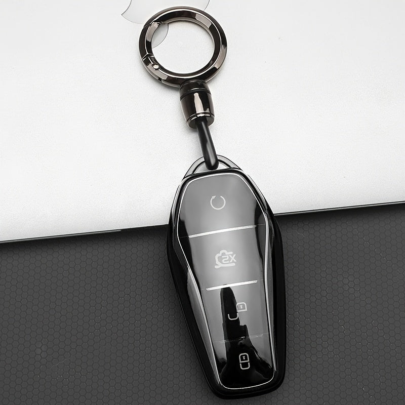 Universal TPU Car Key Fob Cover Transparent Black Protective Shell with Ring