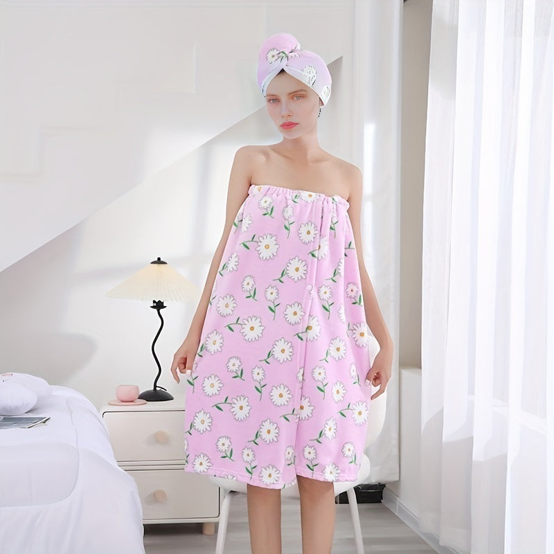 1 ta hammom yubkasi va soch sochiq to'plami, ayollar uchun koral velur materialidan tayyorlangan, juda namni o'zlashtiruvchi va kiyish uchun qulay. Dush yoki sauna so'ng sochni quritish uchun mukammal.