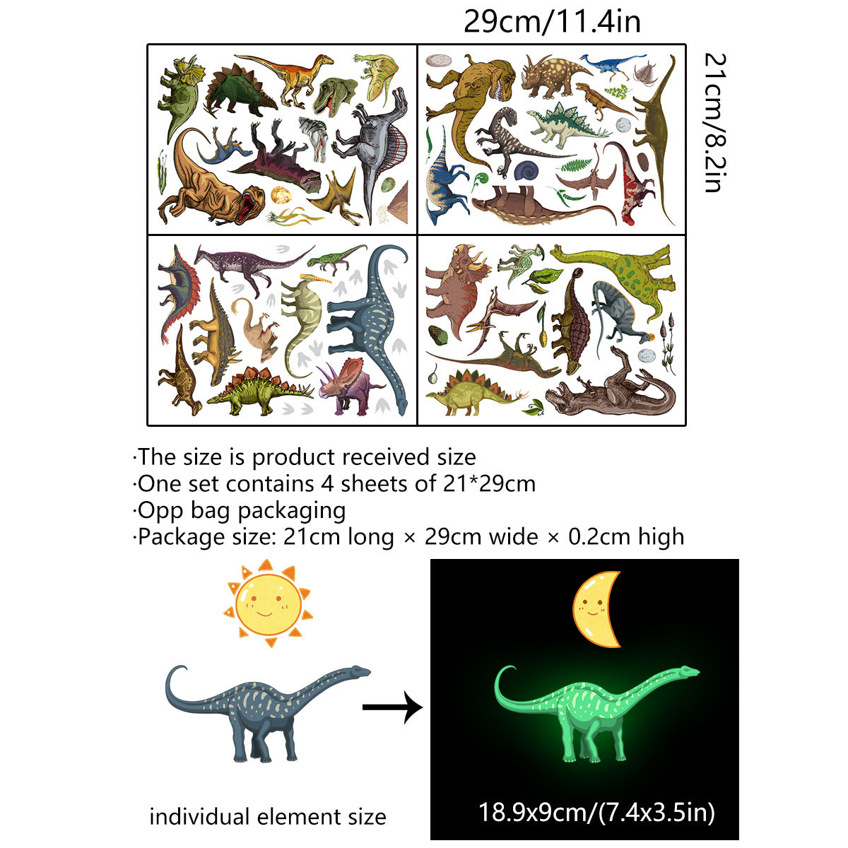 Glow in the Dark Dinosaur Wall Stickers for Living Room Bedroom Decor