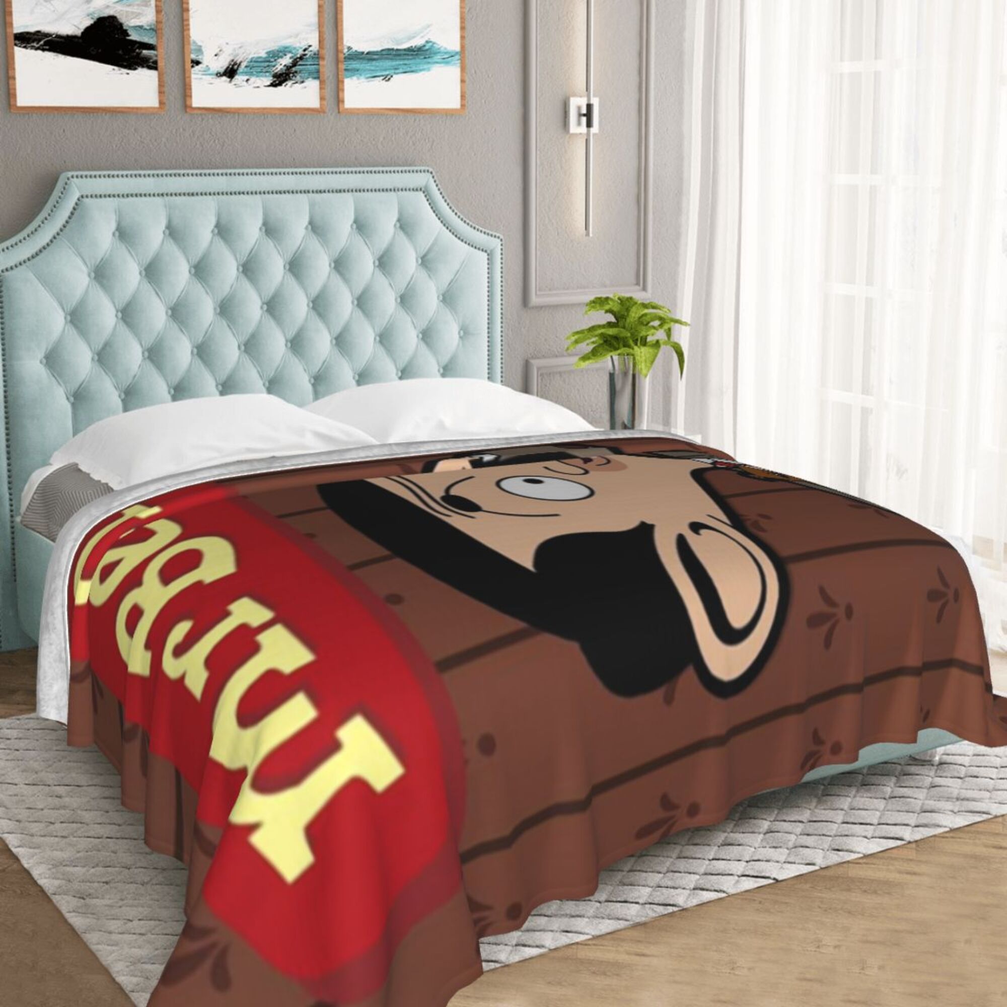 Soft Polyester Cartoon Mr Bean Flannel Nap Blanket for Office Naps and Relaxation