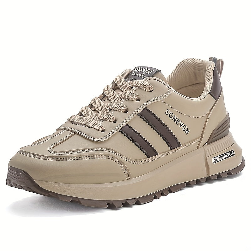 Women’s Low-Top Sneakers Beige Striped Anti-Slip Breathable All-Season Shoes