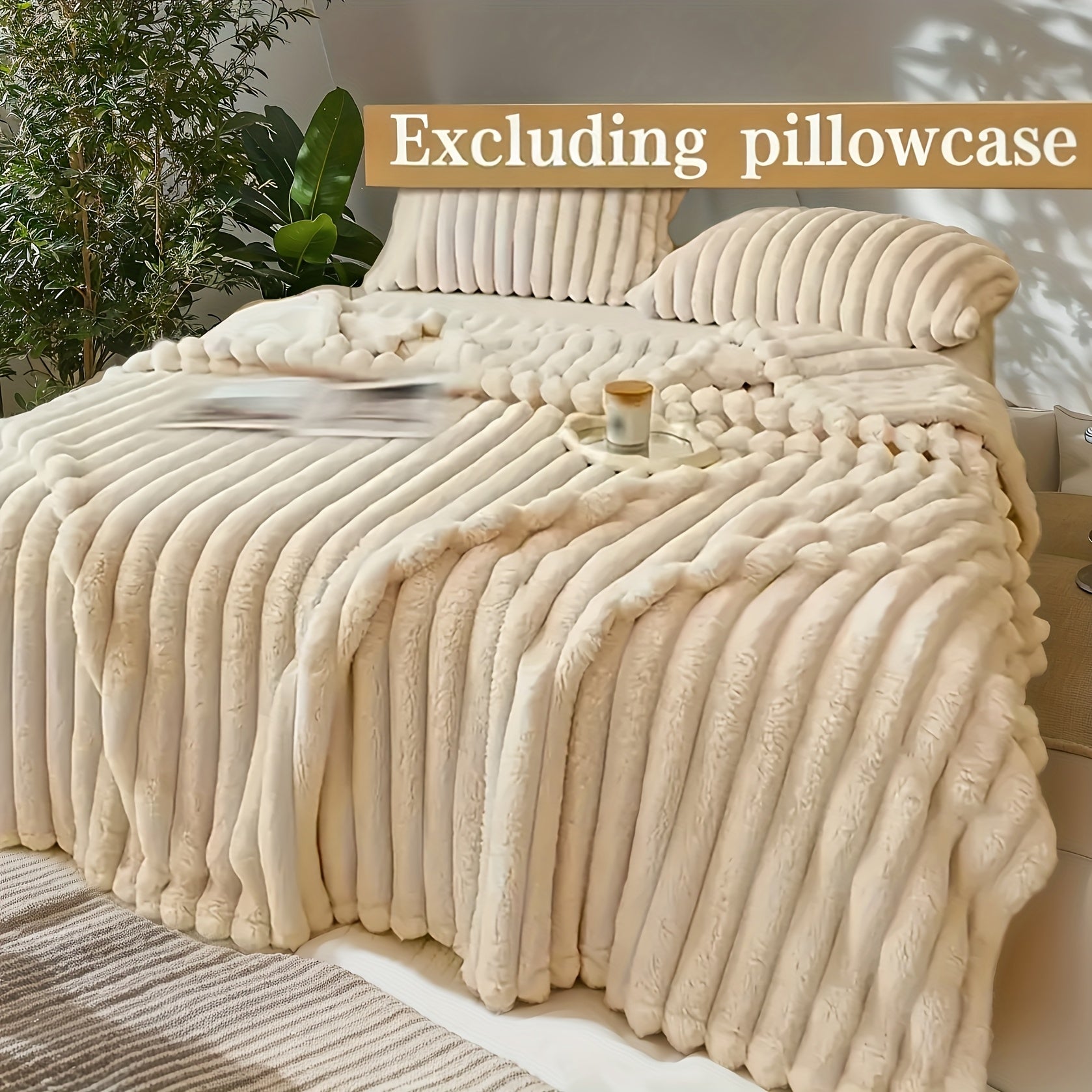 Faux Fur Throw Blanket Double Layer Soft Warm for Couch Bed Travel Camping