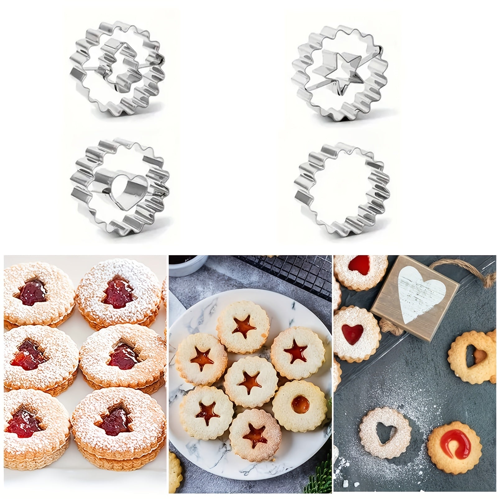Set of 4 Stainless Steel Cookie Cutters for Holidays Heart Star Christmas Tree Pastry Baking
