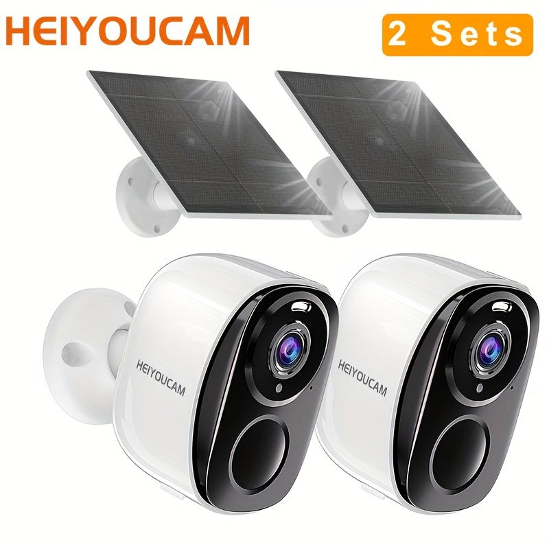 Wireless Security Camera 2-Pack with Night Vision Spotlight Solar Power PIR Detection 1296p WiFi Two-Way Audio