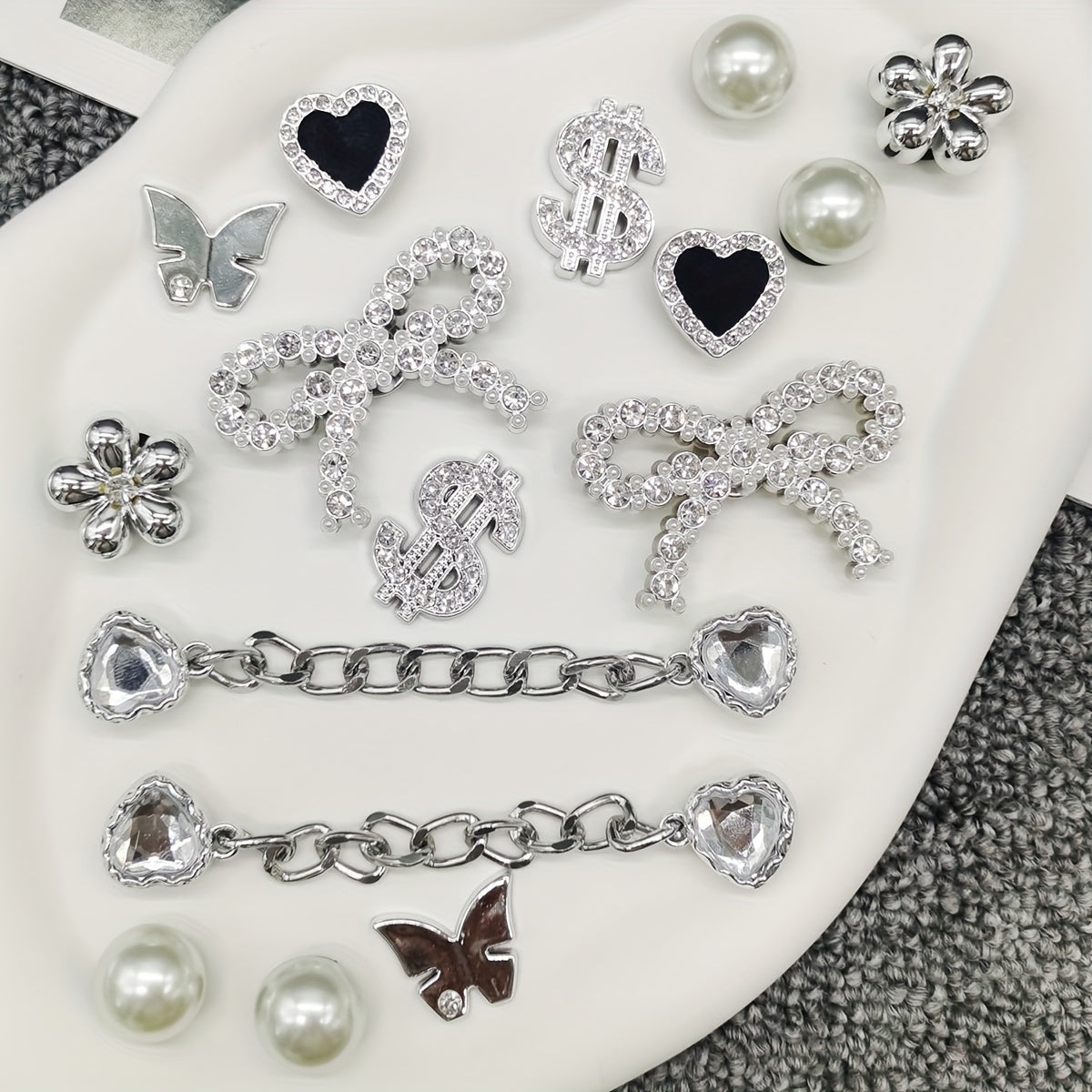 Women Shoe Charms 16Pcs Heart Bling Rhinestone Shoe Clips Decorations