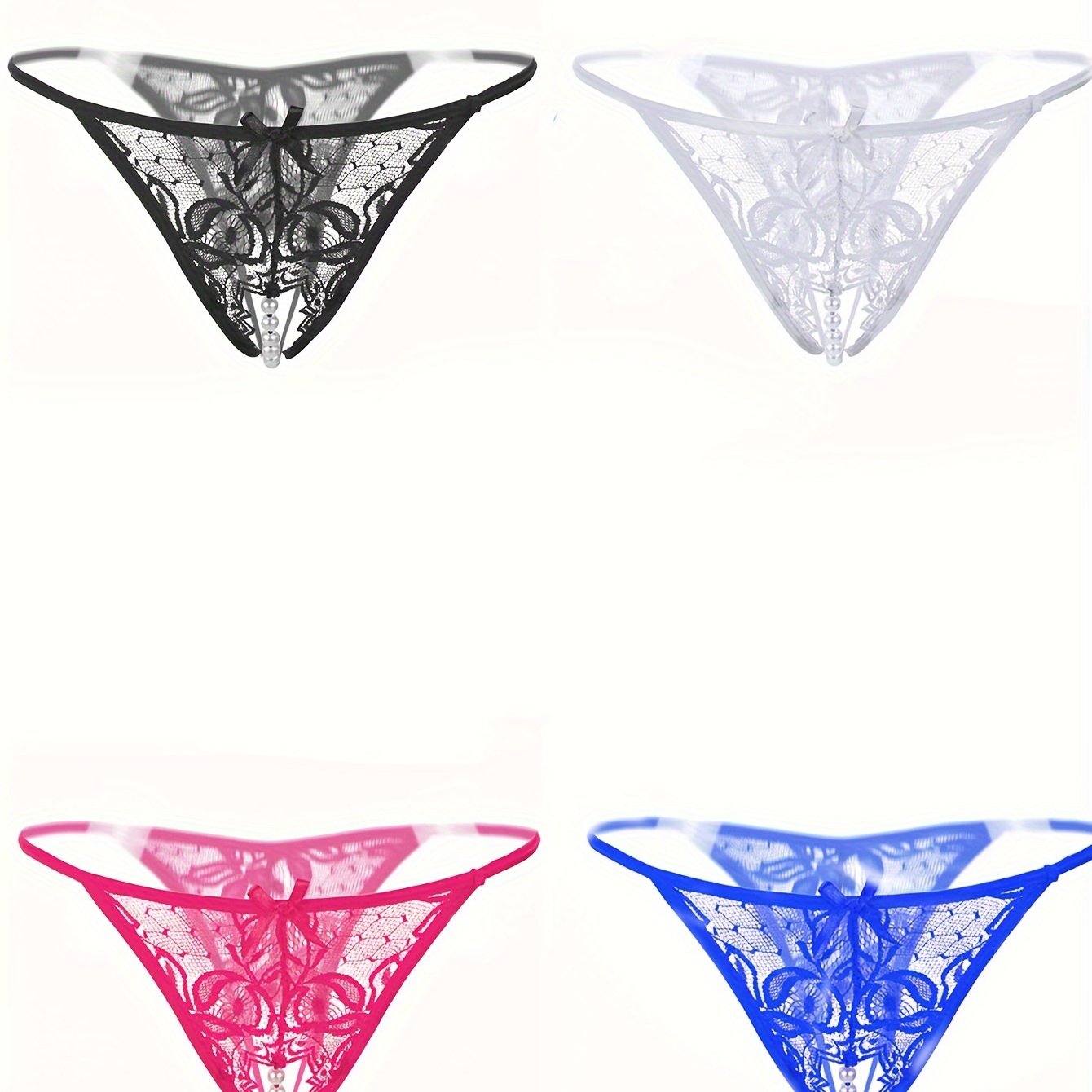 Lace G-String Thongs for Women Open Crotch Semi-Sheer Knit Fabric Adult Lingerie