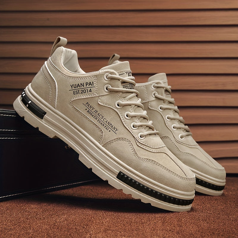 Men's Casual Skate Shoes Low Top Leather Canvas Durable Outdoor All-Season