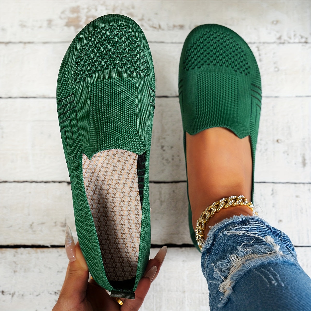 Ayollar uchun nafas oluvchi tarmoqli slip-on krossovkalar, yengil kundalik flatslar, barcha mavsum uchun qulaylik