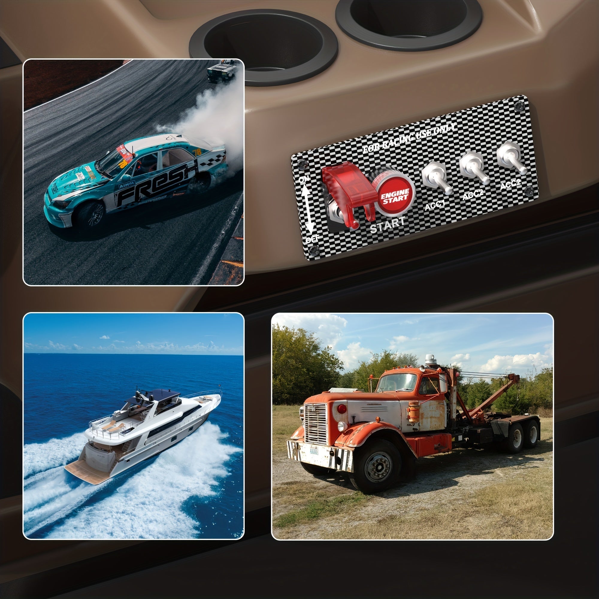 Universal Car Ignition Switch Panel 12V Aluminum Alloy With Start Button