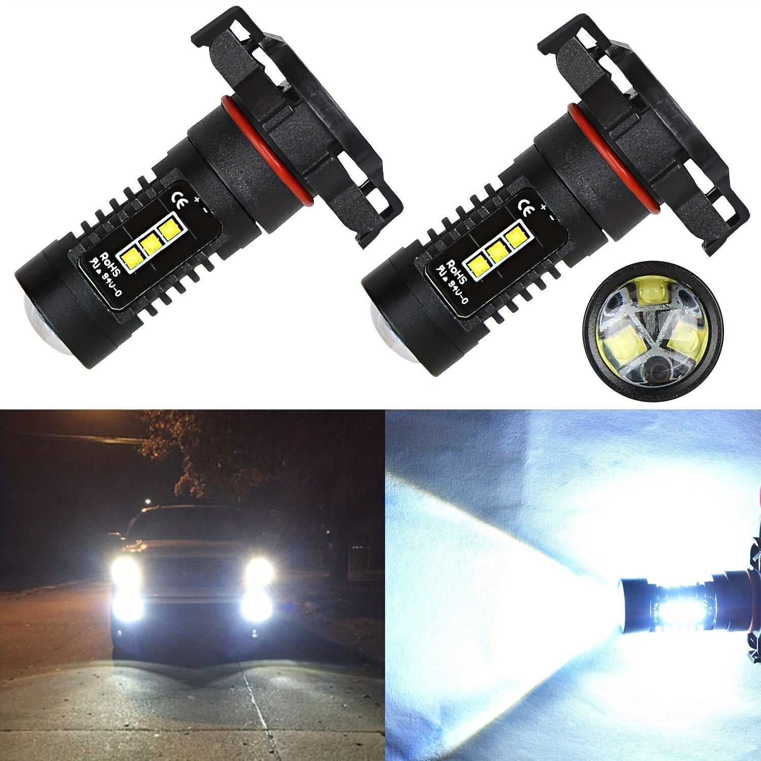 2 Pack H16 5202 LED Fog Light Bulbs 6000K White Daytime Running Lamps