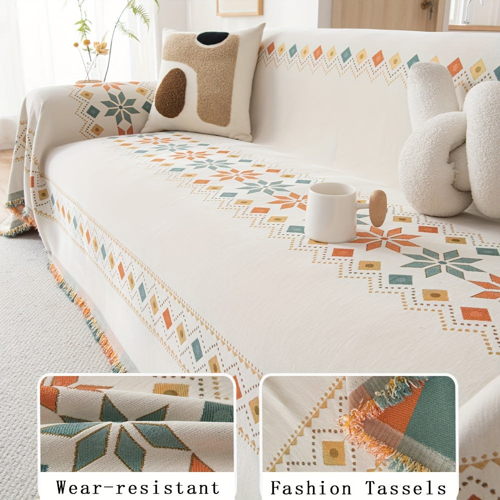 Chenille Boho Throw Blanket with Pet Protection and Non-slip Design for Home Decor