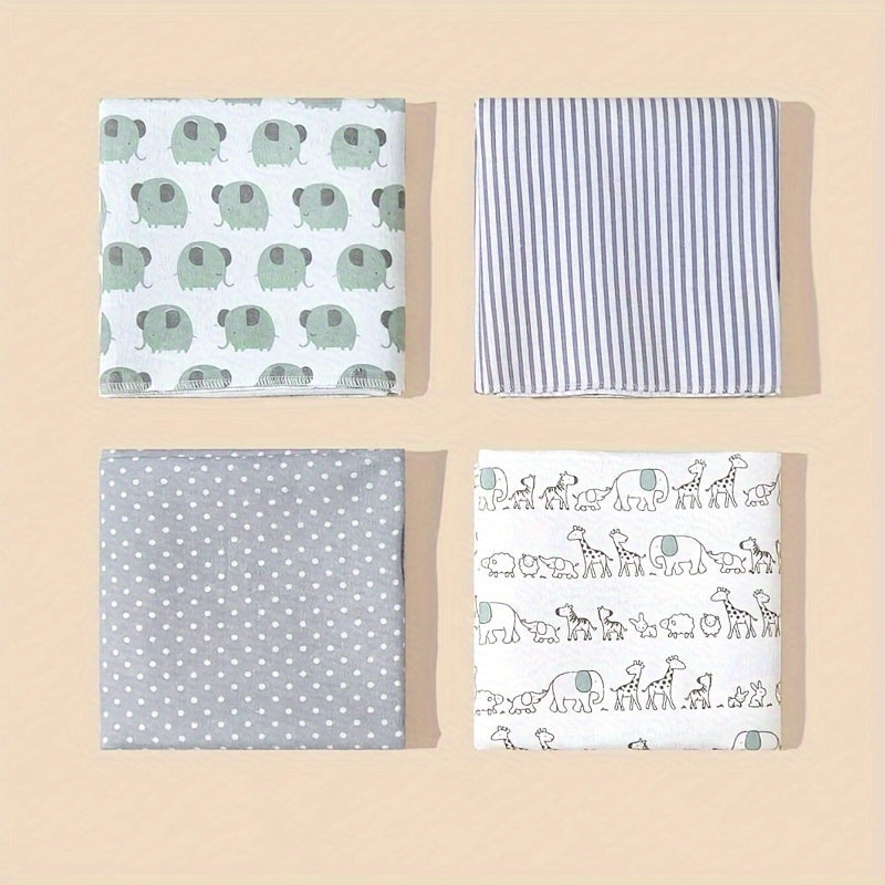 Set of 4 Soft Flannel Swaddle Blankets for Newborns and Nursery