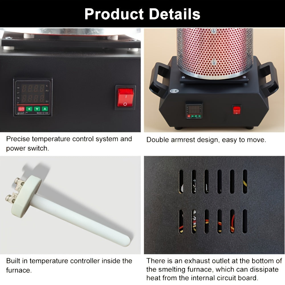 3kg Metal Melting Furnace Kit with Stainless Steel Crucible and Ceramic Insulation