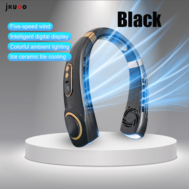 Portable Neck Fan 2-in-1 Bladeless USB Rechargeable 5 Speeds Digital Display Indoor Outdoor