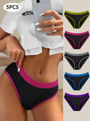 Women’s Breathable Cotton Contrast Color Panties Comfortable Underwear Pack of 5