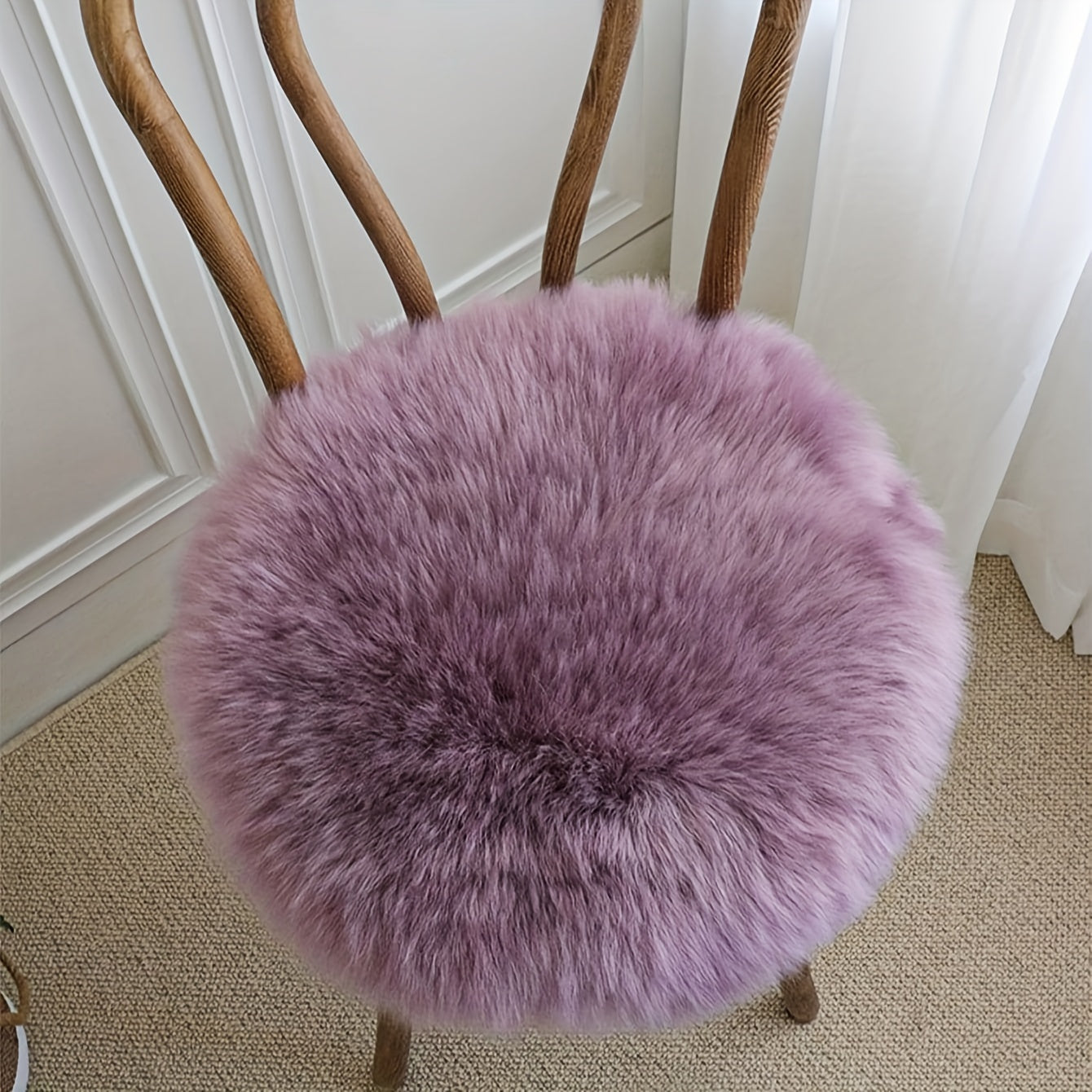 Purple Faux Fur Round Rug Soft Cozy Floor Mat for Living Room Bedroom