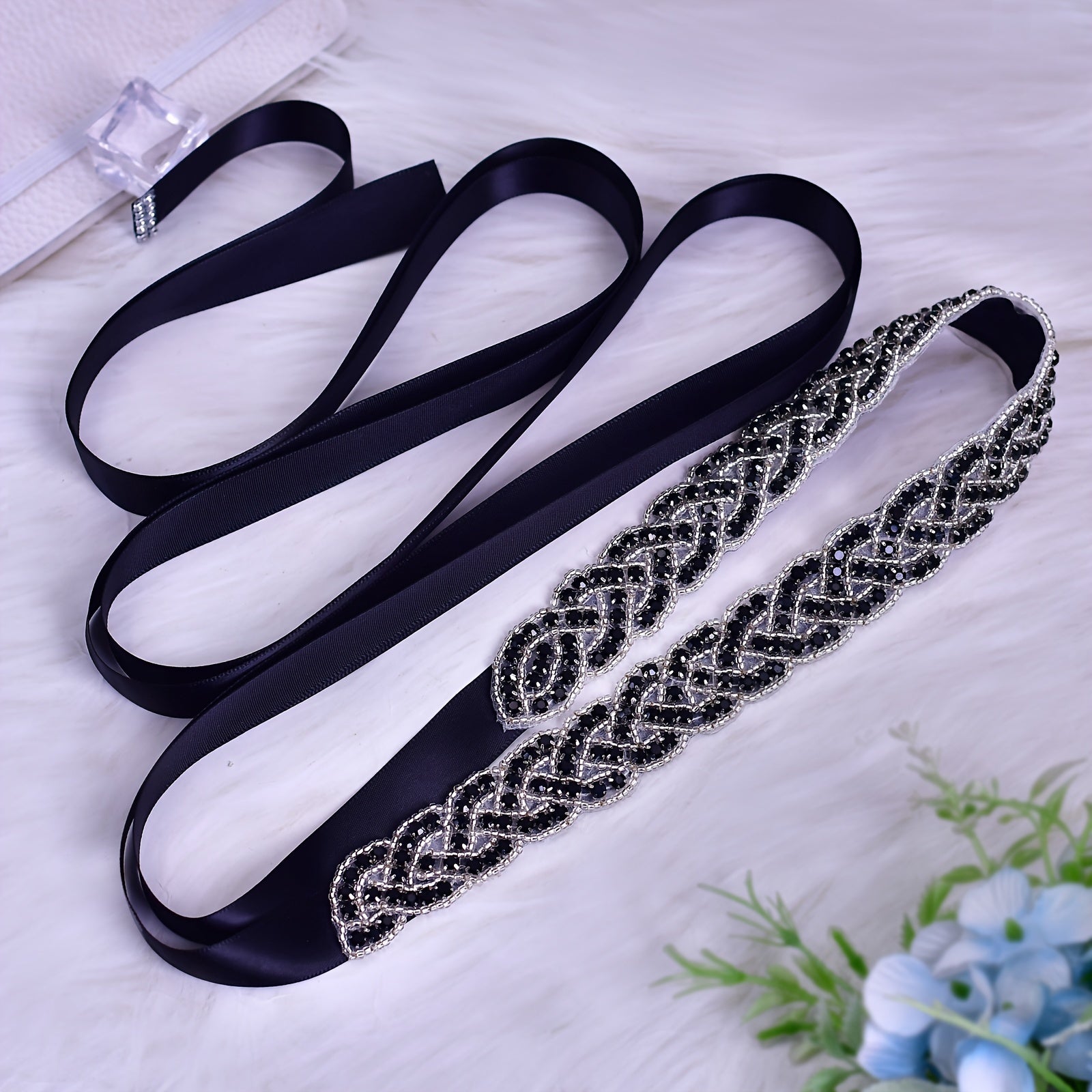 Ayollar uchun qora rhinestone belbog' to'y kechasi va kiyim uchun