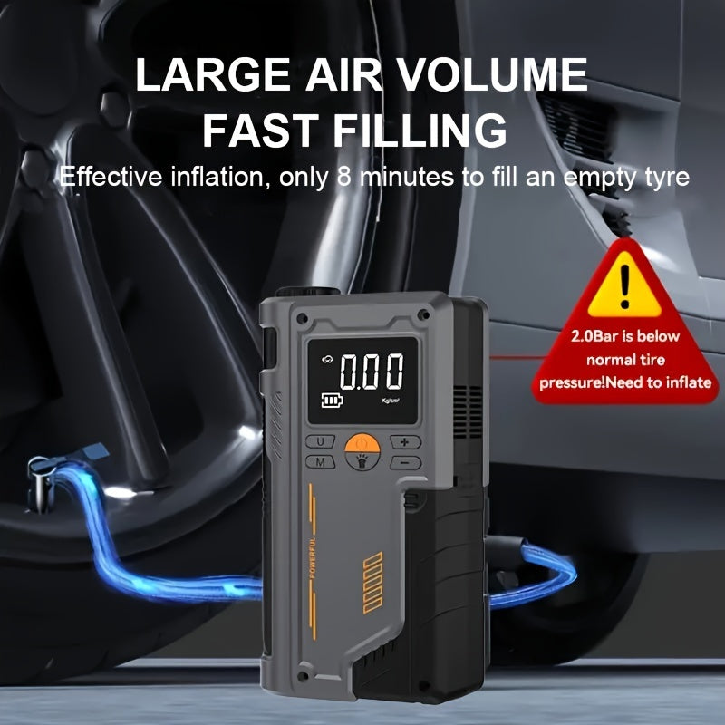 8000mAh Portable Car Jump Starter with Tire Inflator Air Compressor LED Light and Dual USB