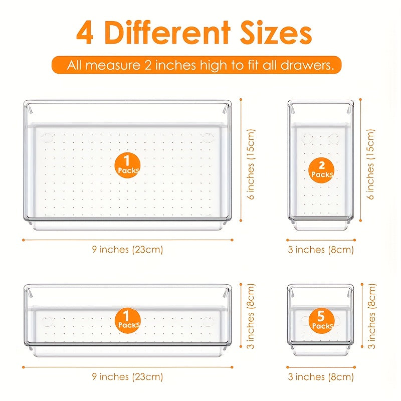 Vannaxonalar, oshxona, makiyaj va ofis saqlash uchun 9 ta shaffof plastmassa shkaf tashkilotchilarining to'plami