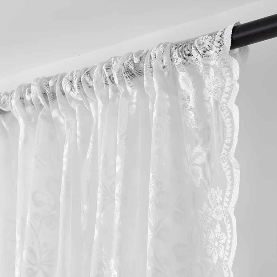 Korean-Style Floral Lace Sheer Curtain with Rod Pocket UV Protection for Living Room