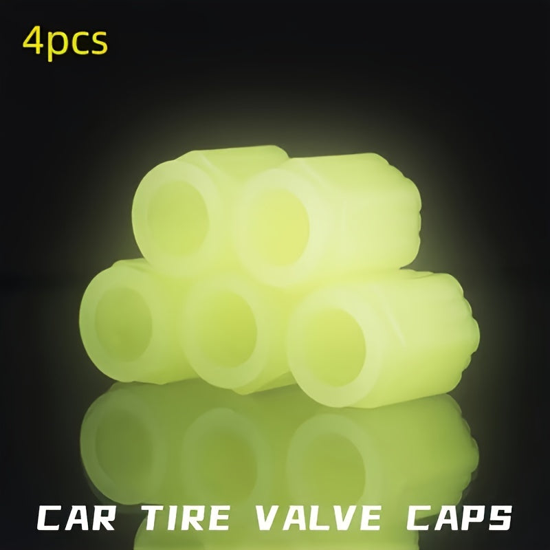 Universal Glow in Dark Tire Valve Stem Caps 4 Pack Fluorescent Rubber Car Bike Motorcycle