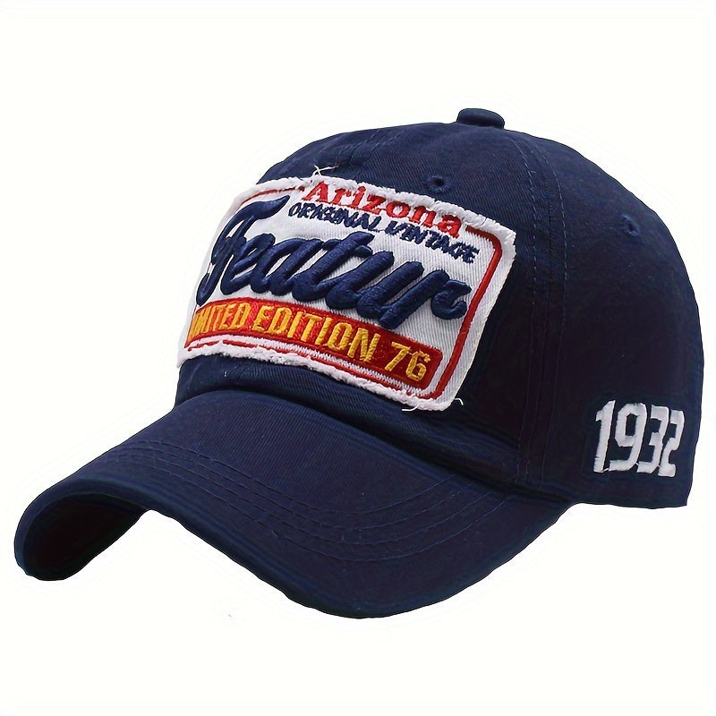 Unisex Spring Autumn Baseball Cap with Patch Embroidery Sun Protection Adjustable Polyester