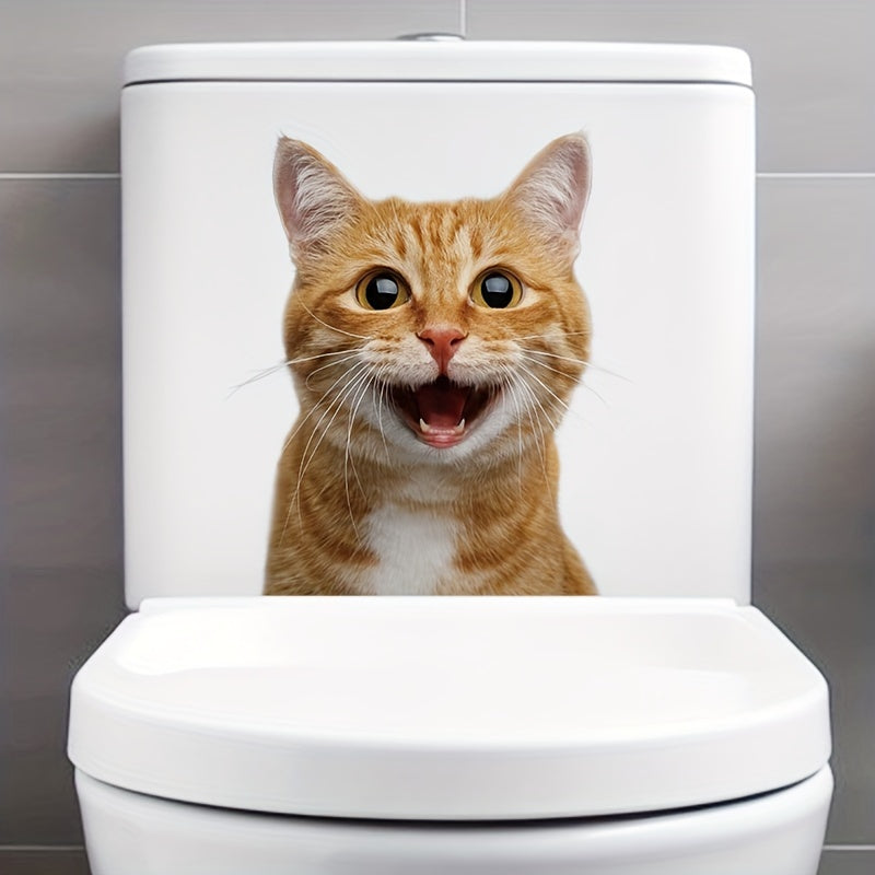 Cute Cat Window Sticker 8Mil PVC Self-Adhesive Decor for Glass Fridge Bathroom