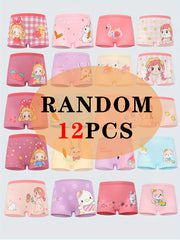Girls Cotton Boxer Briefs with Cartoon Print Pack of 12 Breathable Comfortable