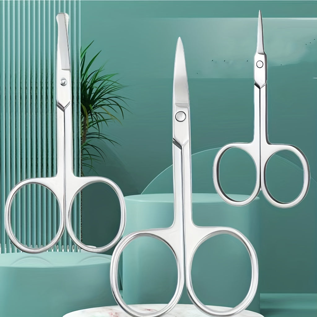 3 Pack Stainless Steel Small Curved & Rounded Scissors for Eyebrows Beard Moustache Facial